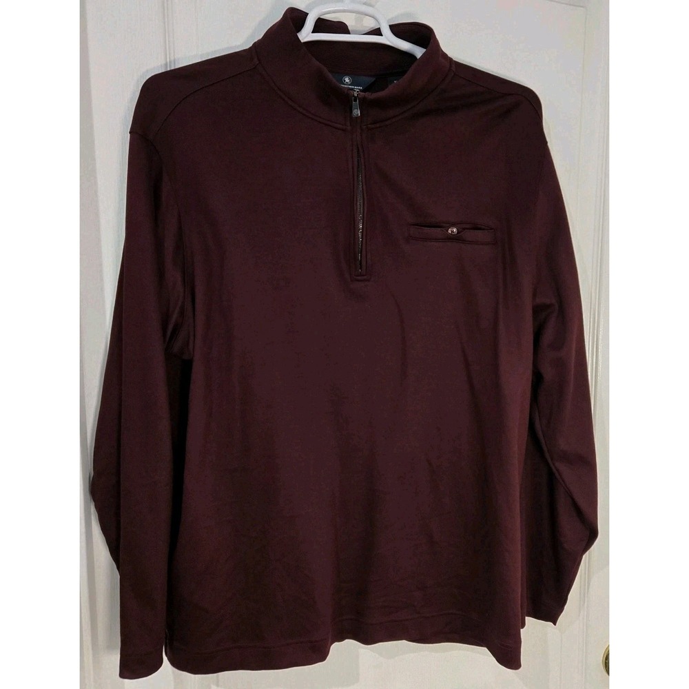 Hart Schaffner Marx Cotton Burgundy Red Wine XL 1/4 Zip Pullover Chest 50 In